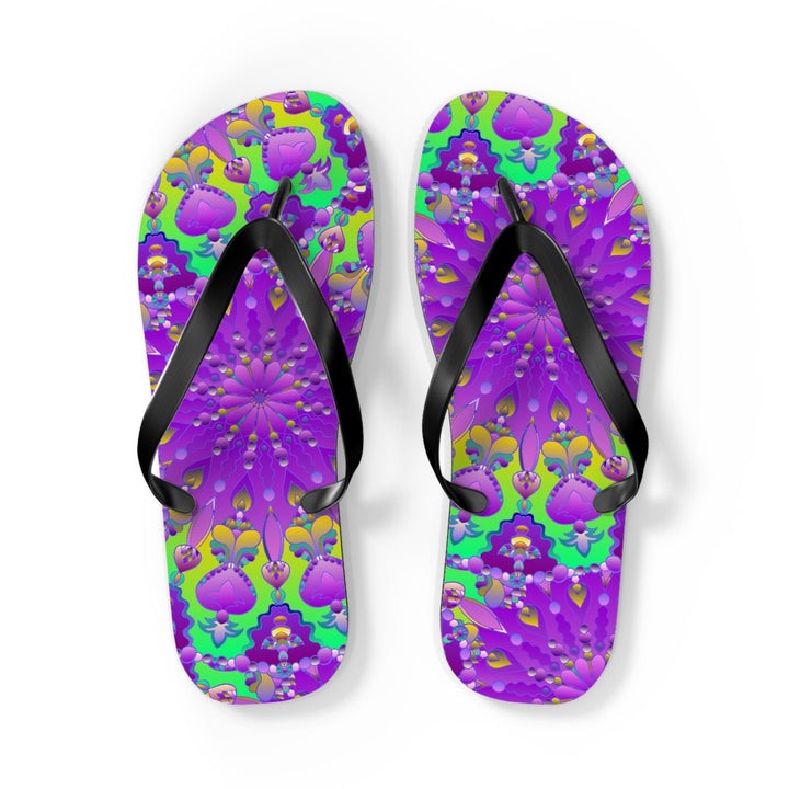 Vibrant Mandala Flip Flops - Purple, Green, Yellow, Blue Shoes - Blululi