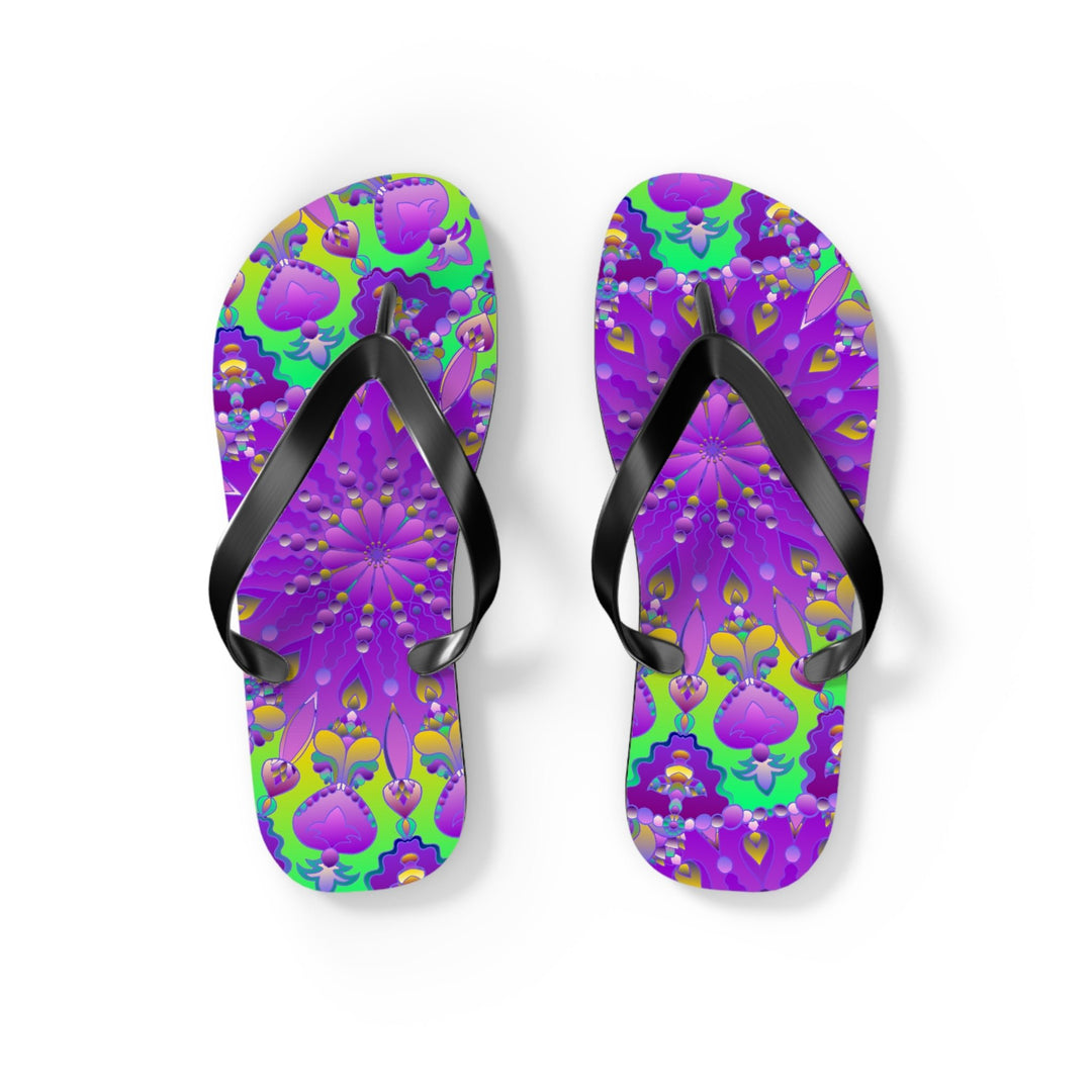 Vibrant Mandala Flip Flops - Purple, Green, Yellow, Blue Shoes - Blululi