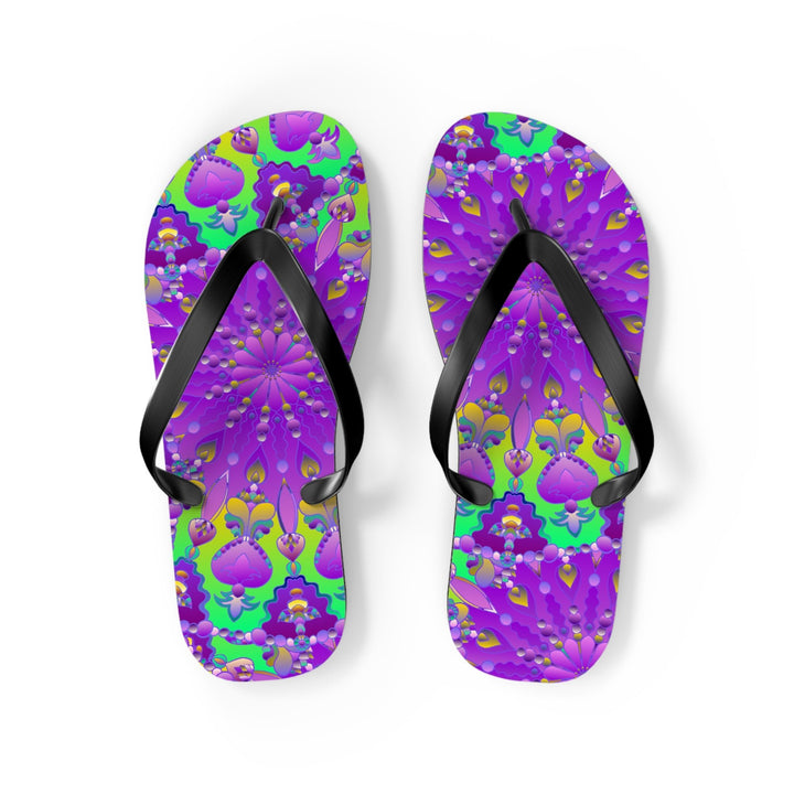 Vibrant Mandala Flip Flops - Purple, Green, Yellow, Blue Shoes - Blululi