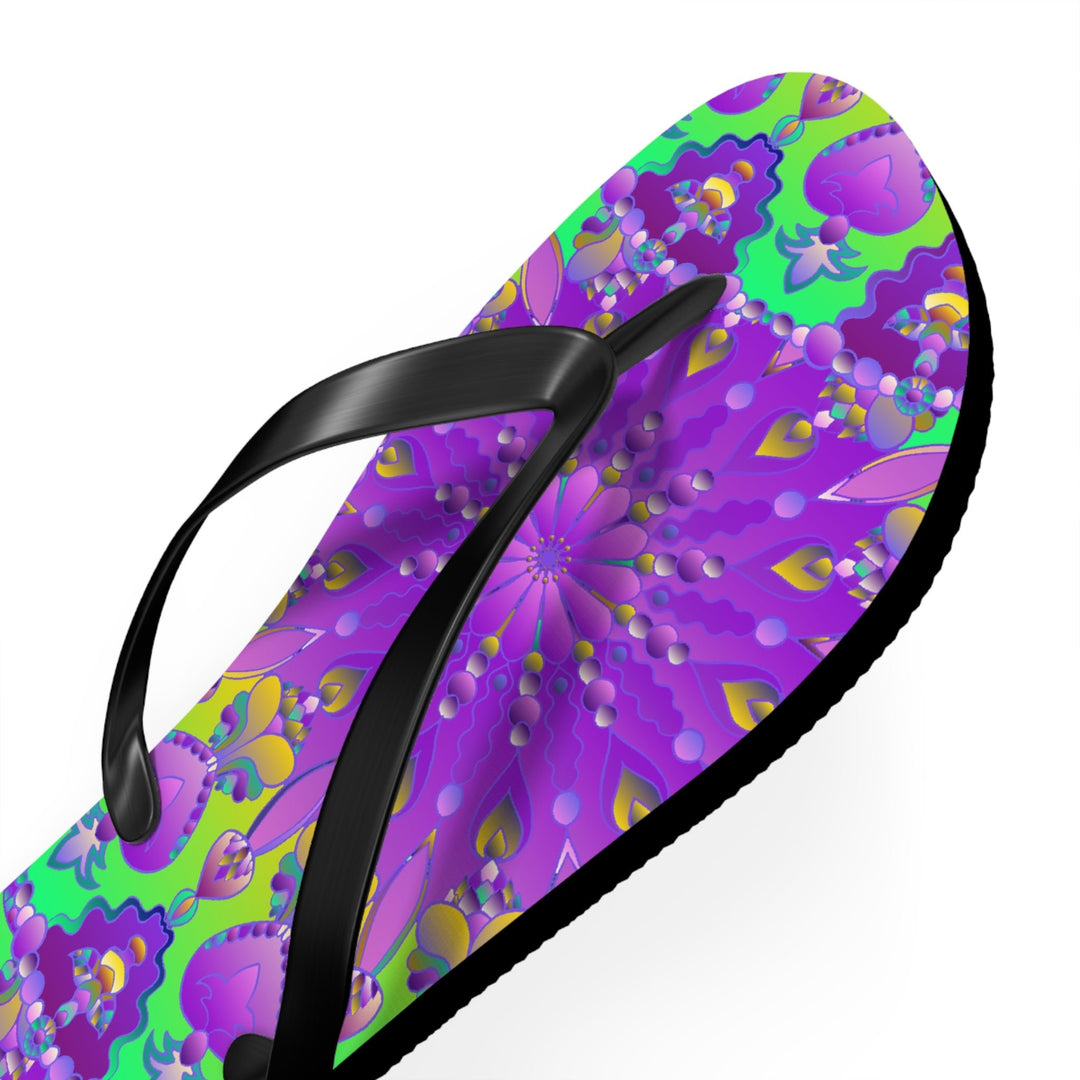 Vibrant Mandala Flip Flops - Purple, Green, Yellow, Blue Shoes - Blululi