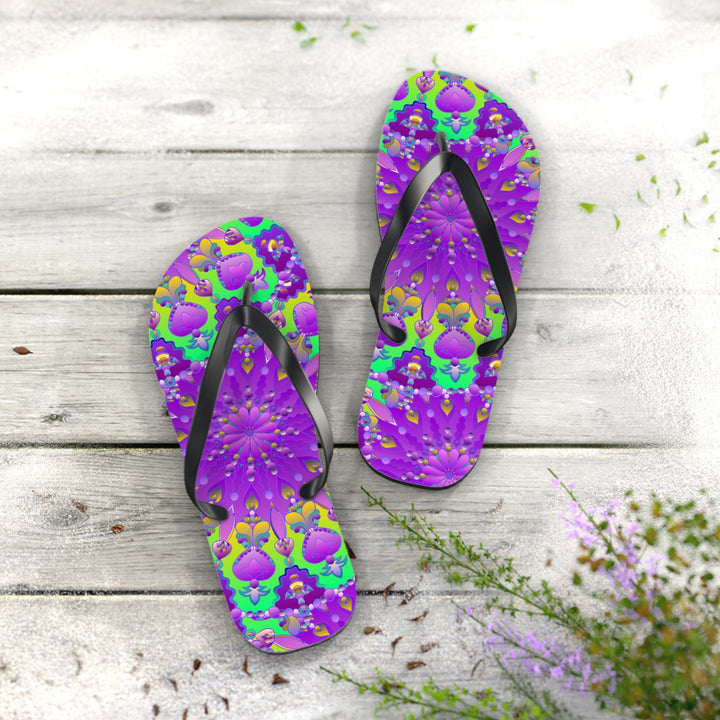 Vibrant Mandala Flip Flops - Purple, Green, Yellow, Blue Shoes - Blululi