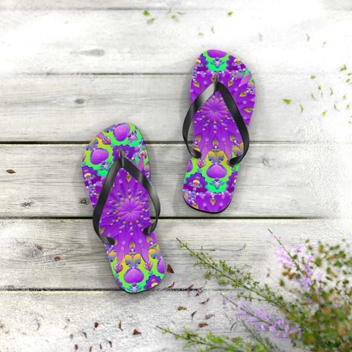 Vibrant Mandala Flip Flops - Purple, Green, Yellow, Blue Shoes - Blululi