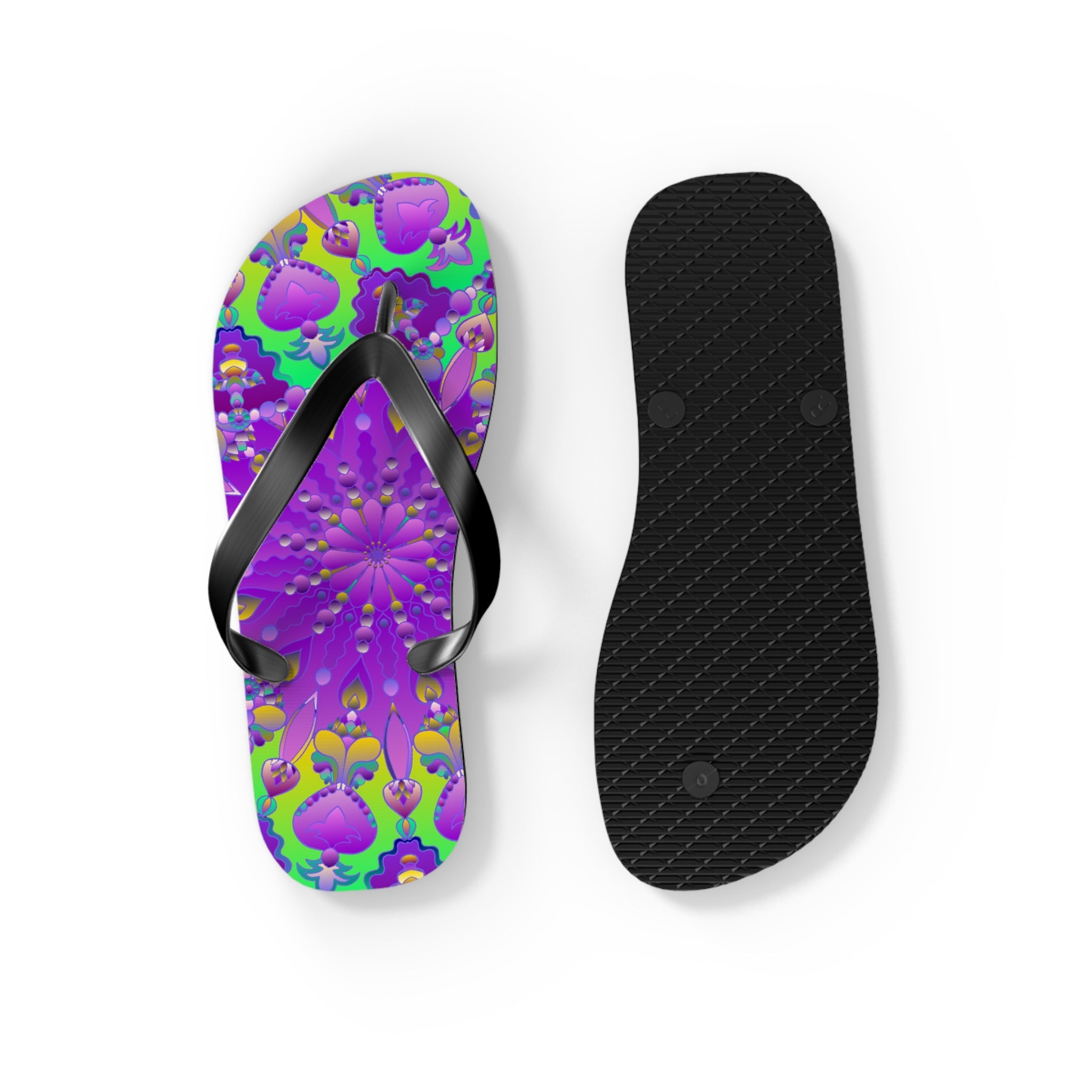 Vibrant Mandala Flip Flops - Purple, Green, Yellow, Blue Shoes - Blululi