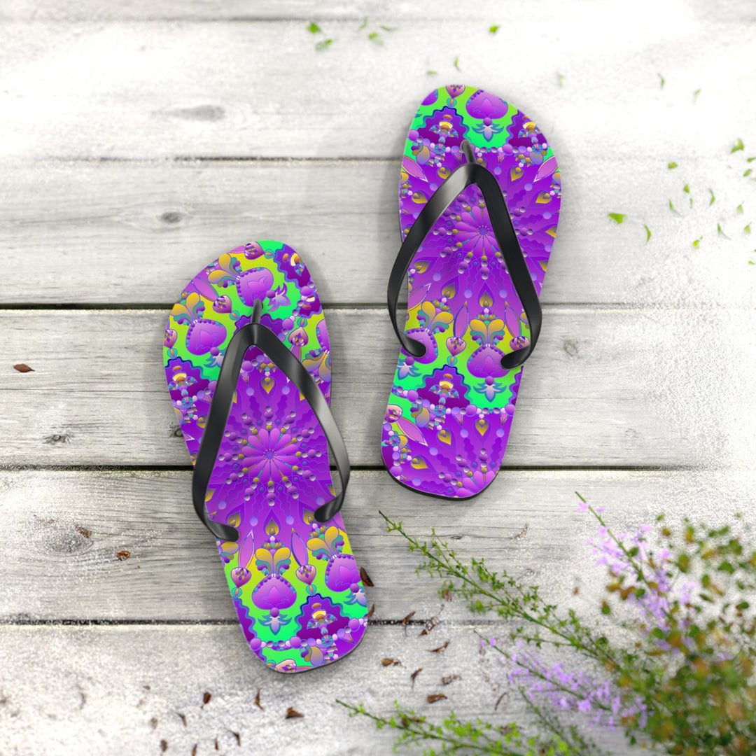 Vibrant Mandala Flip Flops - Purple, Green, Yellow, Blue Shoes - Blululi