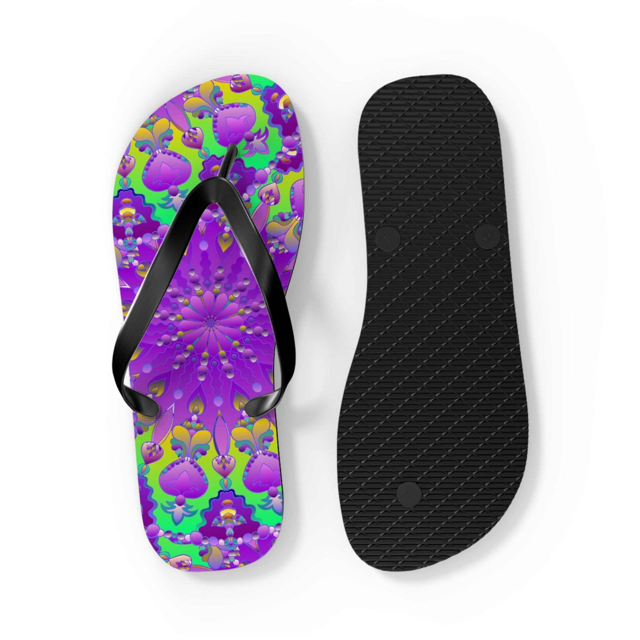 Vibrant Mandala Flip Flops - Purple, Green, Yellow, Blue Shoes - Blululi