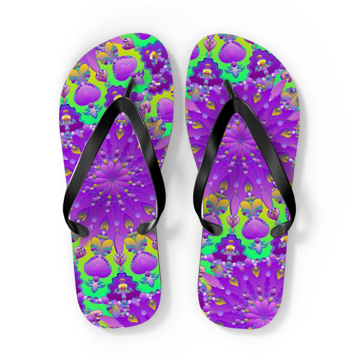 Vibrant Mandala Flip Flops - Purple, Green, Yellow, Blue Shoes - Blululi