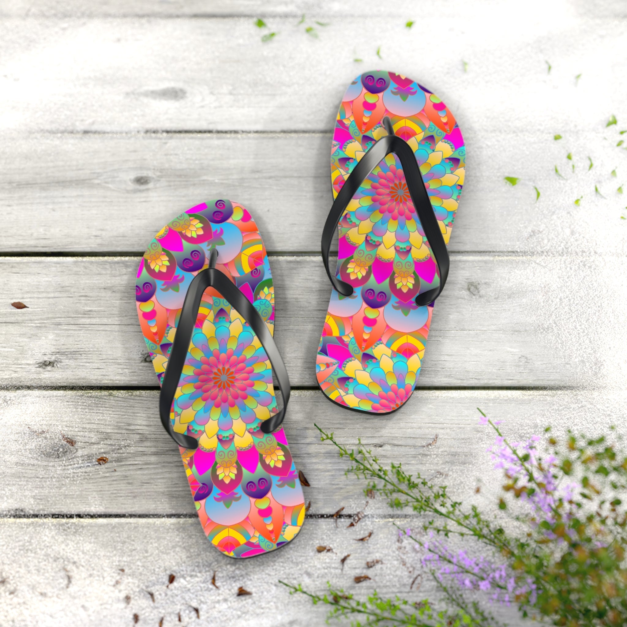 Vibrant Mandala Flip Flops - Spiritual & Colorful Shoes - Blululi