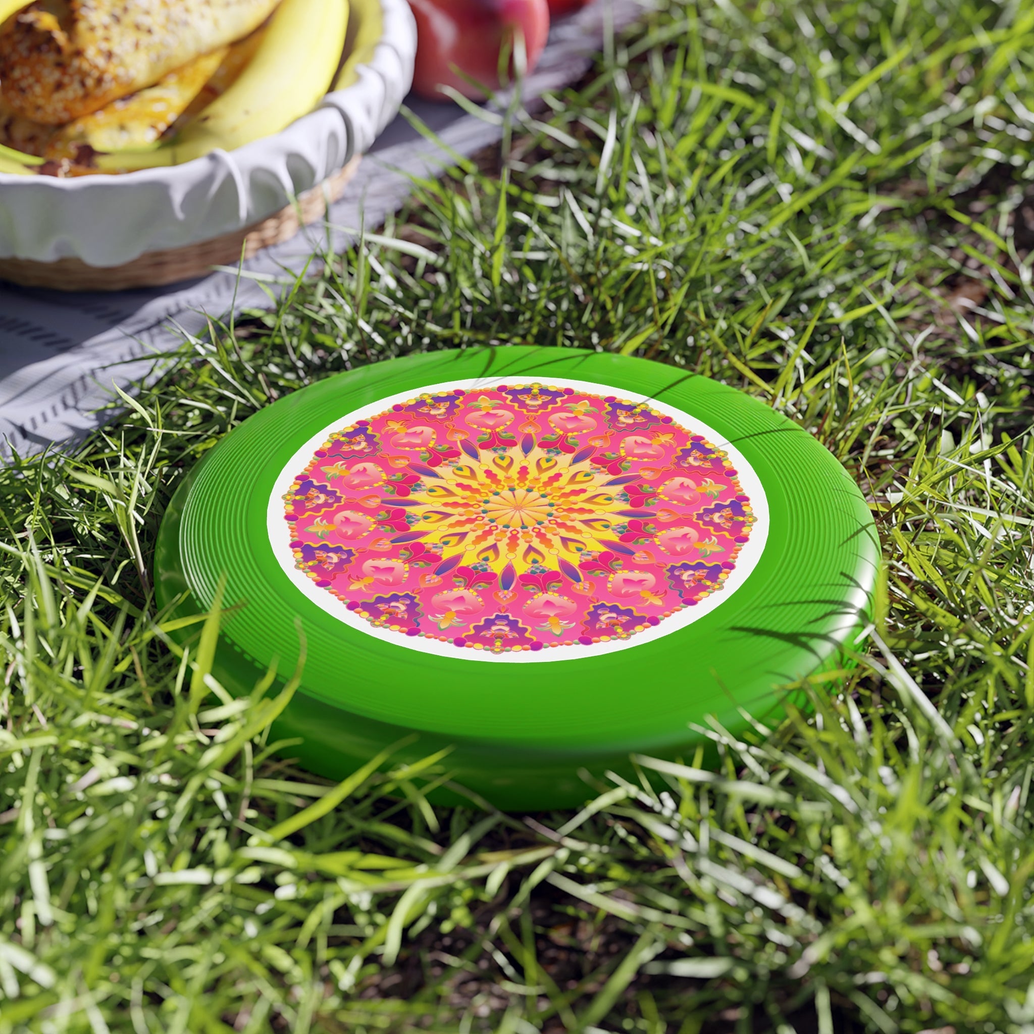 Vibrant Mandala Frisbee: Pink & Yellow Accessories - Blululi