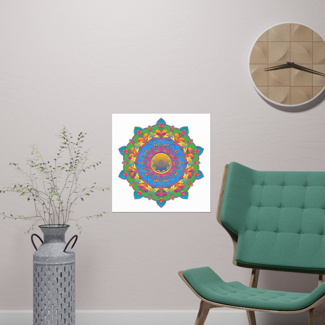 Vibrant Mandala Poster - Colorful Geometric Art Poster - Blululi