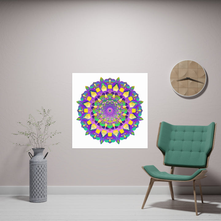 Vibrant Mandala Poster - Purple, Yellow, Green Poster - Blululi