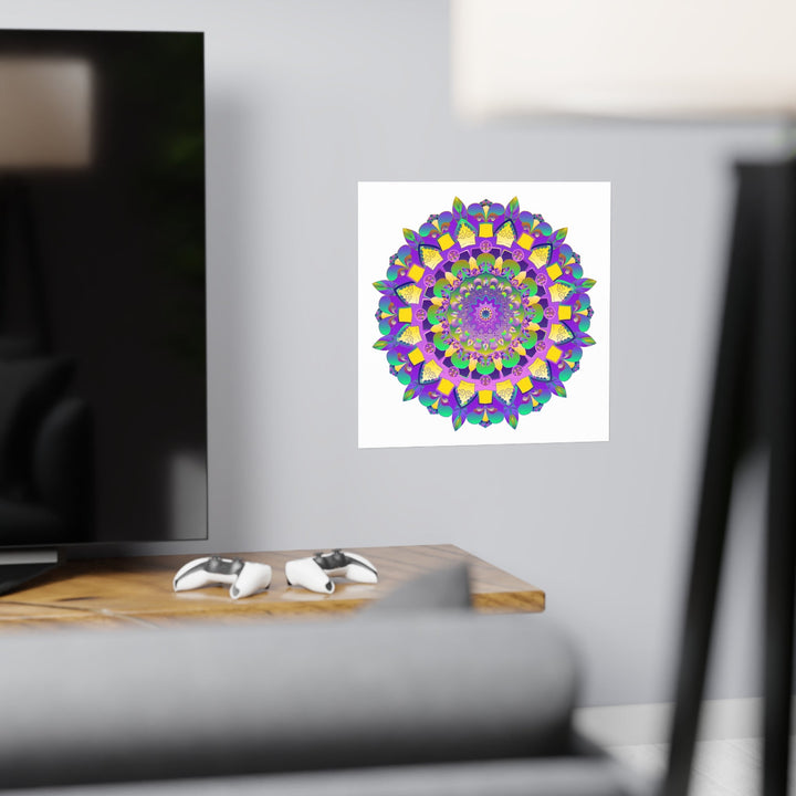 Vibrant Mandala Poster - Purple, Yellow, Green Poster - Blululi