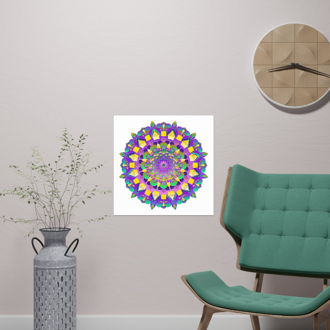 Vibrant Mandala Poster - Purple, Yellow, Green Poster - Blululi