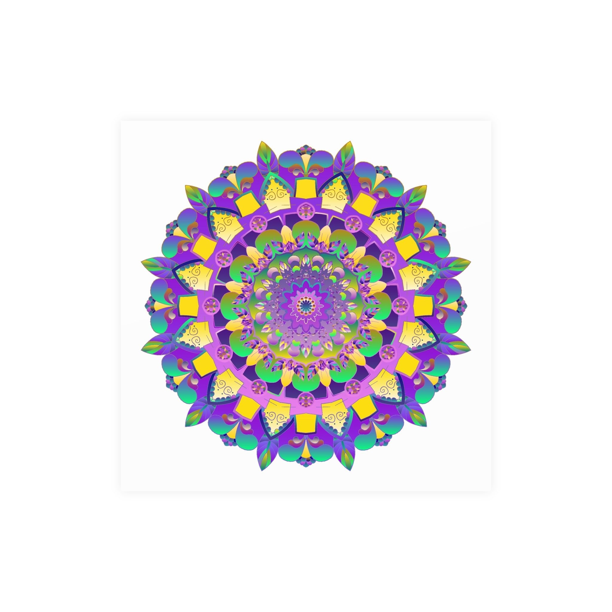 Vibrant Mandala Poster - Purple, Yellow, Green Poster - Blululi