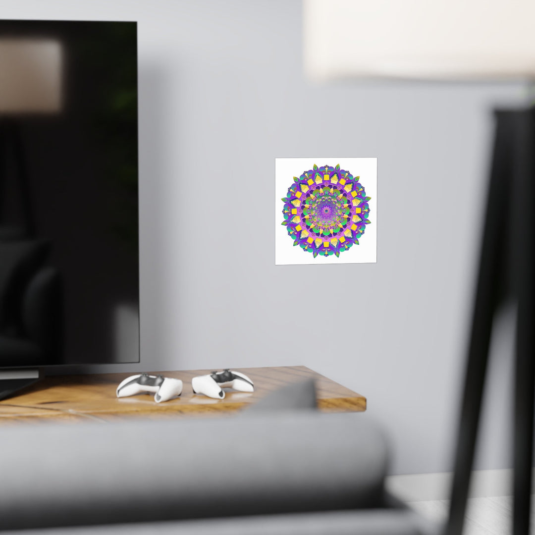 Vibrant Mandala Poster - Purple, Yellow, Green Poster - Blululi