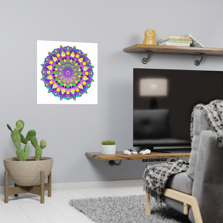 Vibrant Mandala Poster - Purple, Yellow, Green Poster - Blululi