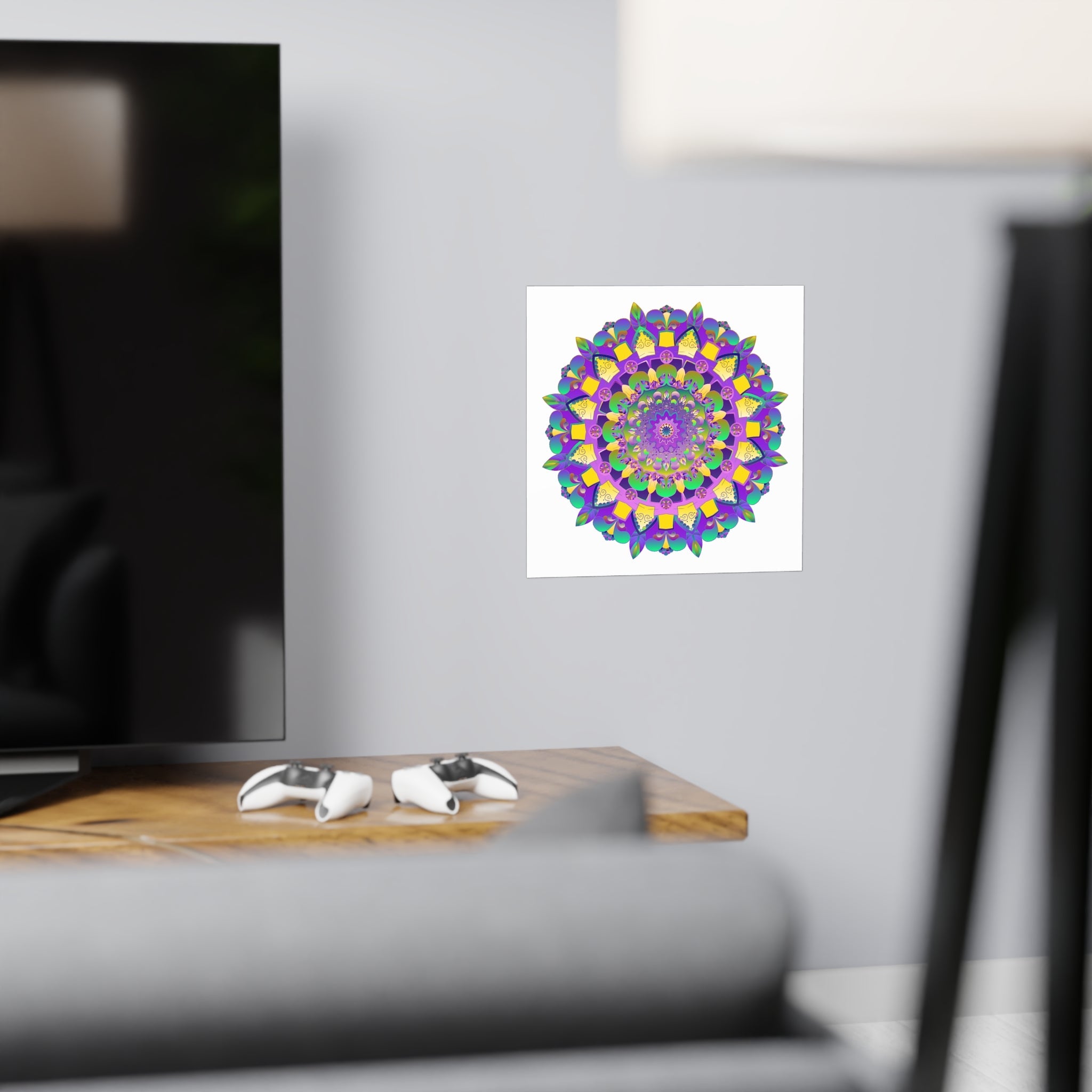 Vibrant Mandala Poster - Purple, Yellow, Green Poster - Blululi