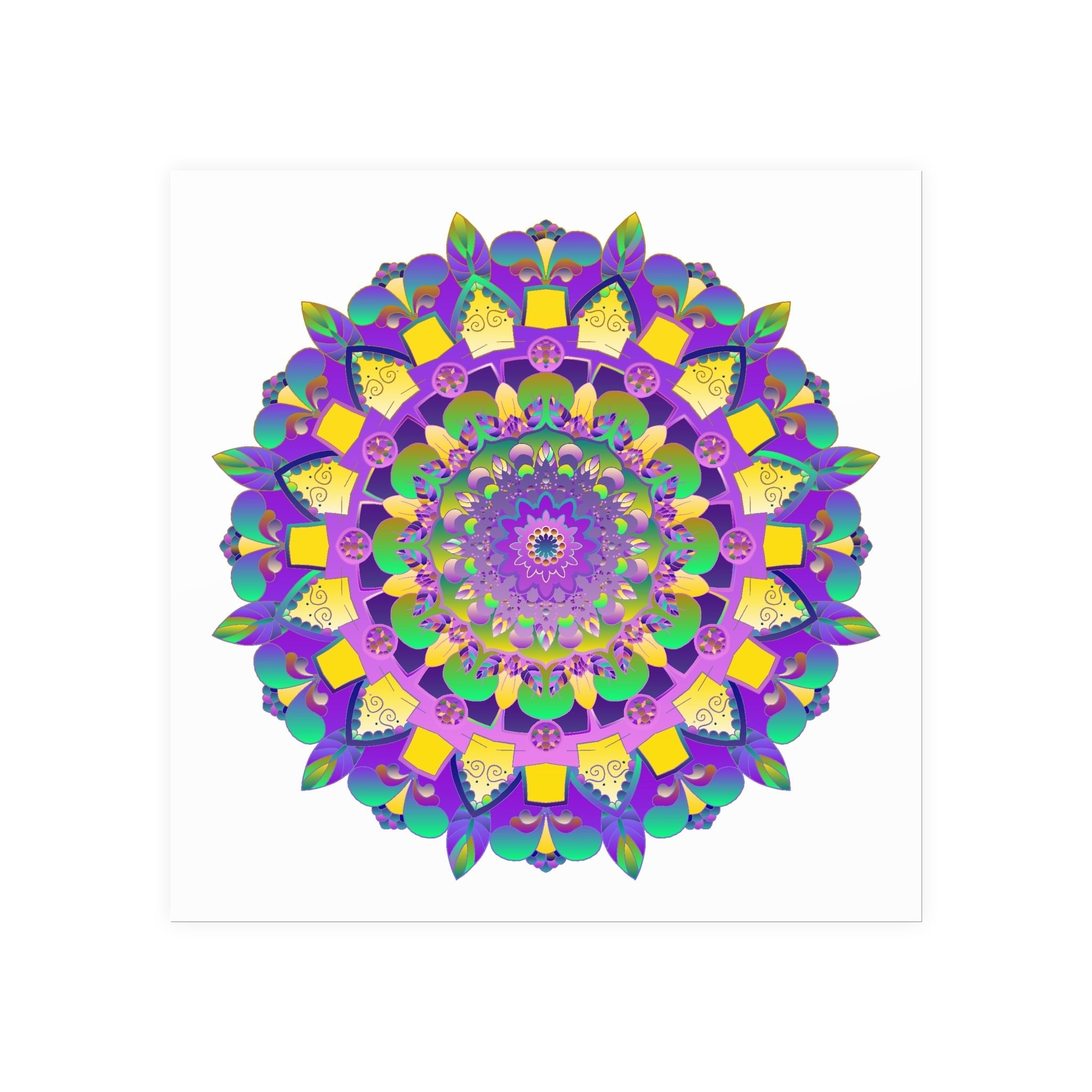 Vibrant Mandala Poster - Purple, Yellow, Green Poster - Blululi