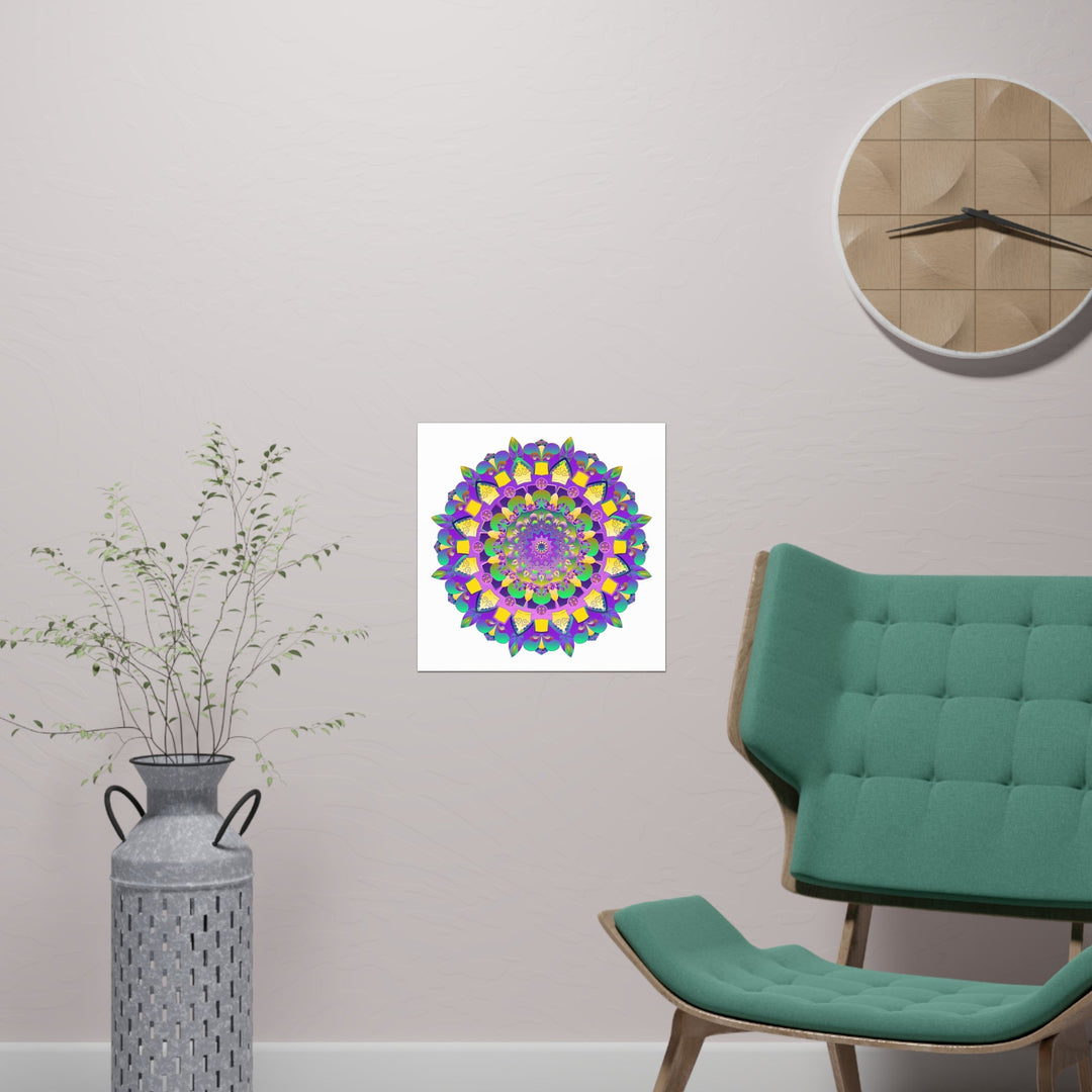 Vibrant Mandala Poster - Purple, Yellow, Green Poster - Blululi