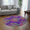 Vibrant Mandala Round Rug with Grape Background - 60" Chenille Decor - Blululi