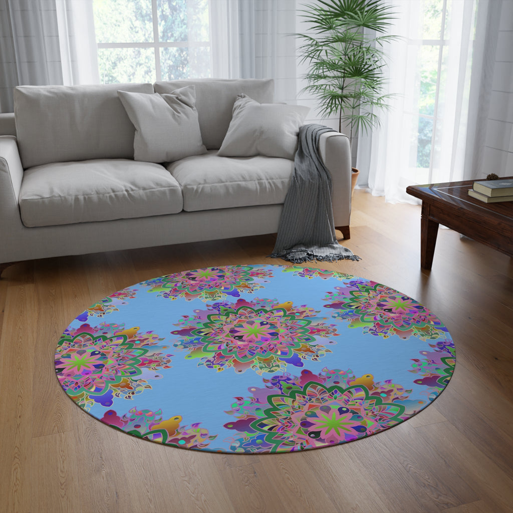 Vibrant Mandala Round Rug with Grape Background - 60" Chenille Decor - Blululi