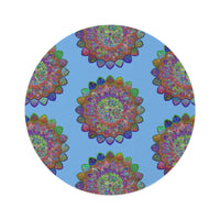 Vibrant Mandala Round Rug with Grape Background - 60" Chenille Decor - Blululi