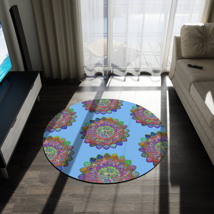 Vibrant Mandala Round Rug with Grape Background - 60" Chenille Decor - Blululi