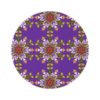 Vibrant Mandala Round Rug with Grape Background - 60" Chenille Decor - Blululi