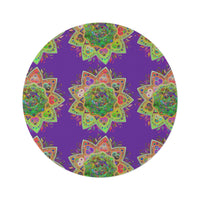 Vibrant Mandala Round Rug with Grape Background - 60" Chenille Decor - Blululi