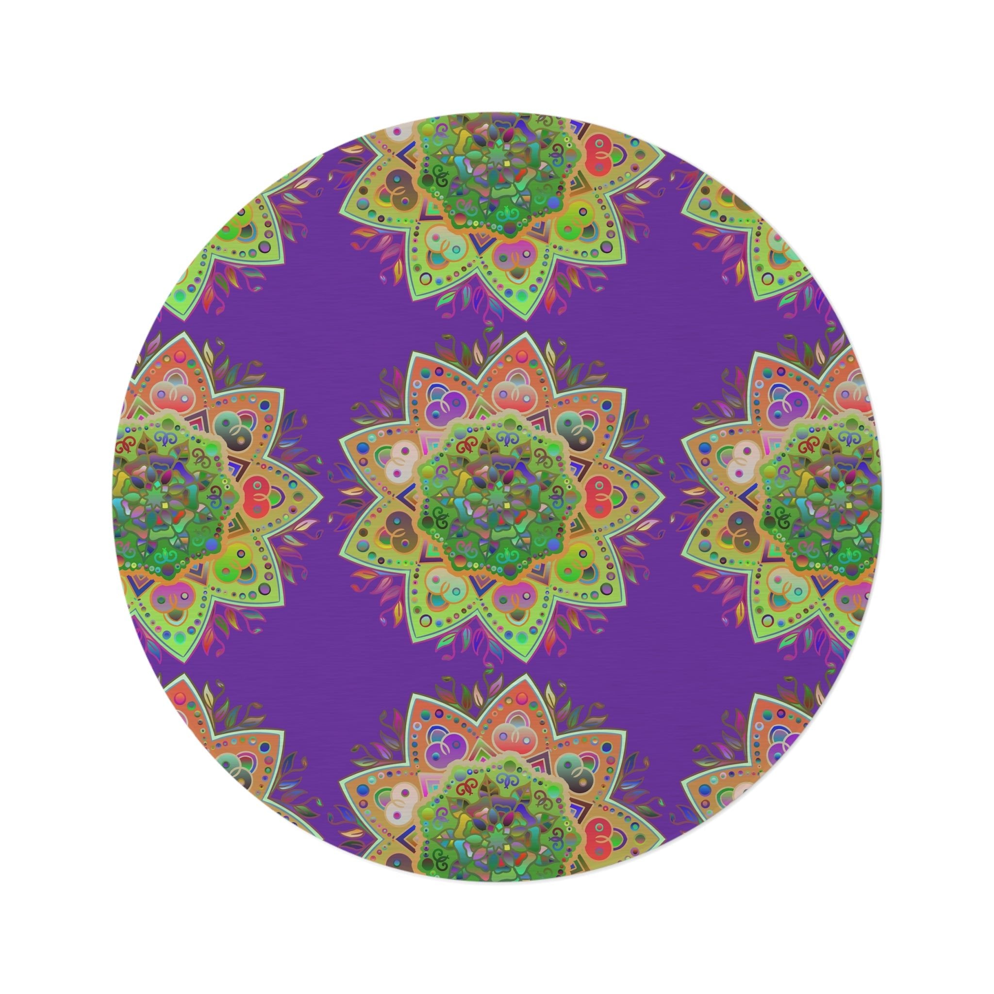 Vibrant Mandala Round Rug with Grape Background - 60" Chenille Decor - Blululi