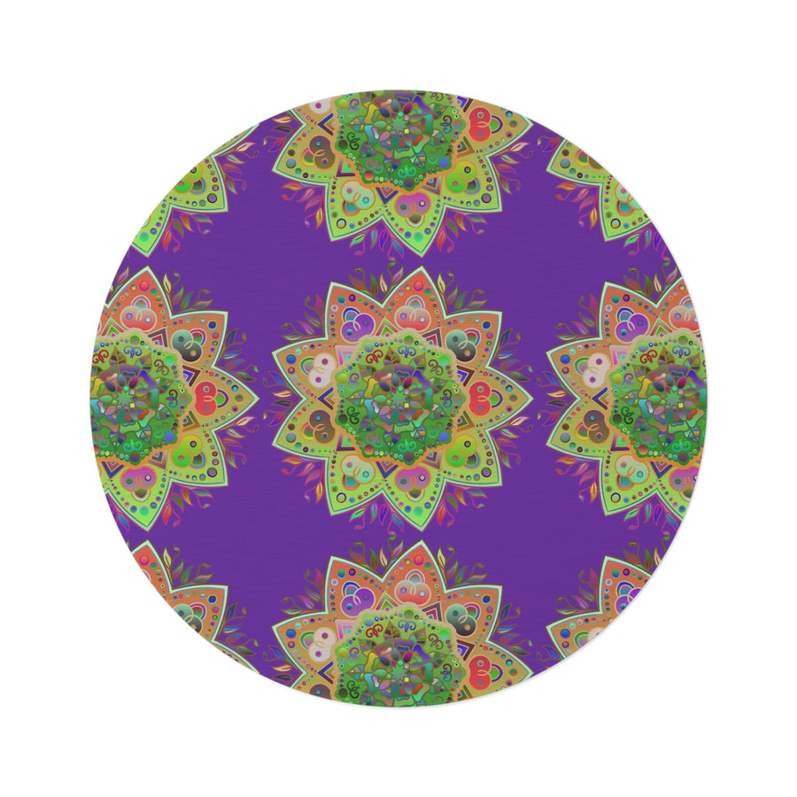 Vibrant Mandala Round Rug with Grape Background - 60" Chenille Decor - Blululi