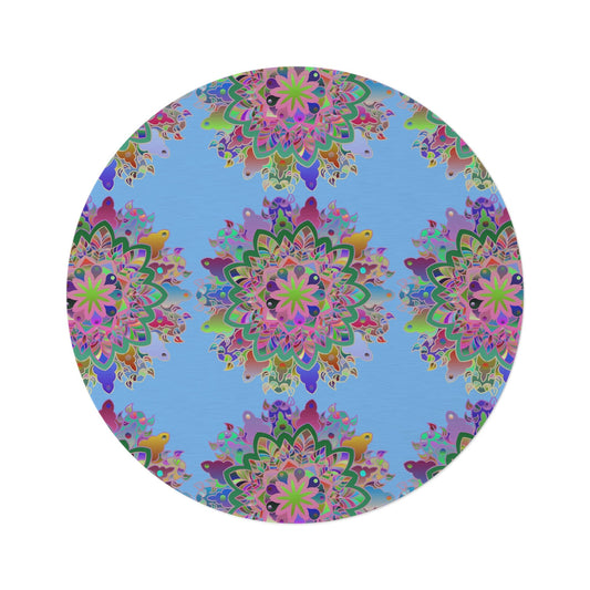 Vibrant Mandala Round Rug with Grape Background - 60" Chenille Decor - Blululi