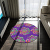 Vibrant Mandala Round Rug with Grape Background - 60" Chenille Decor - Blululi