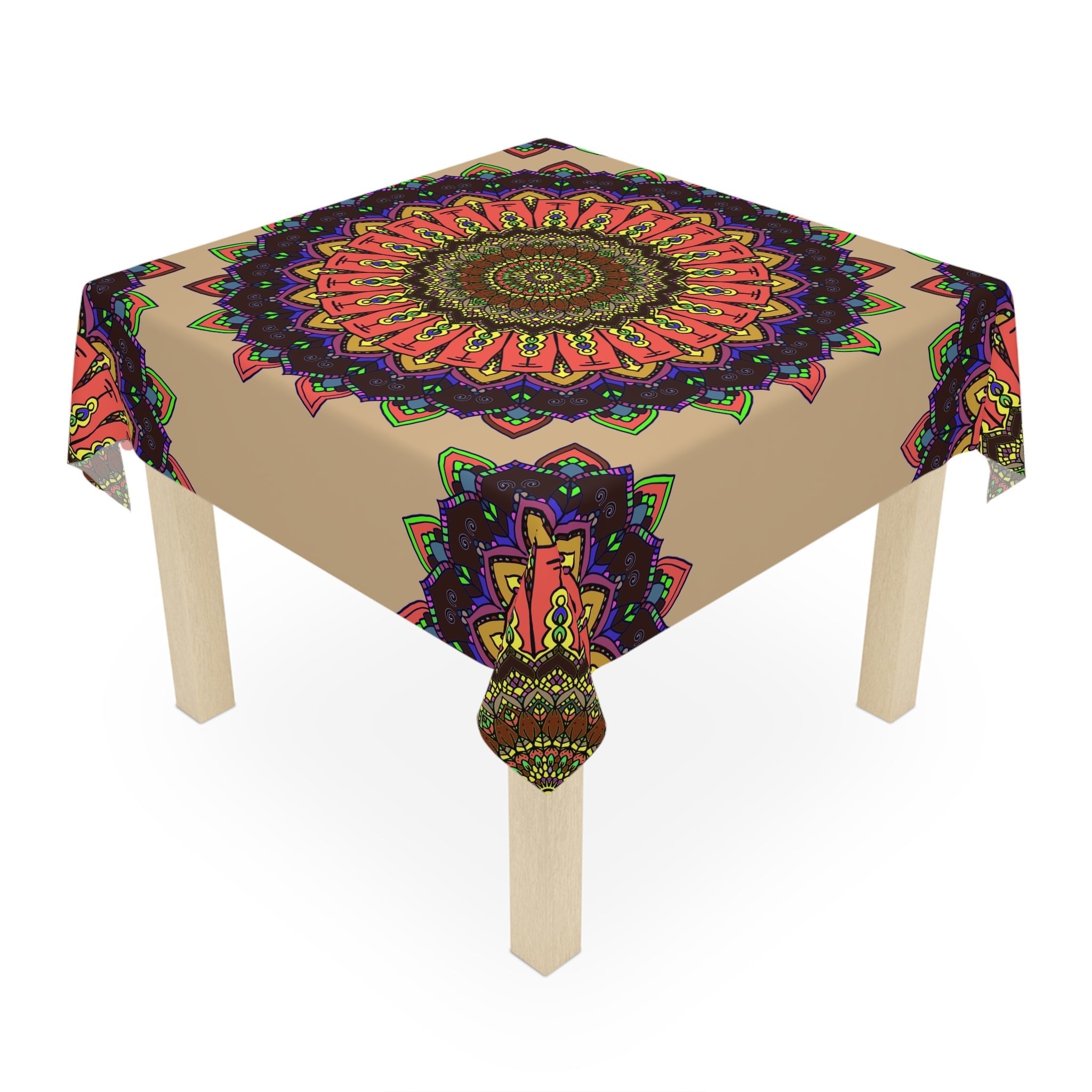 Vibrant Mandala Tablecloth - Black Background Home Decor - Blululi