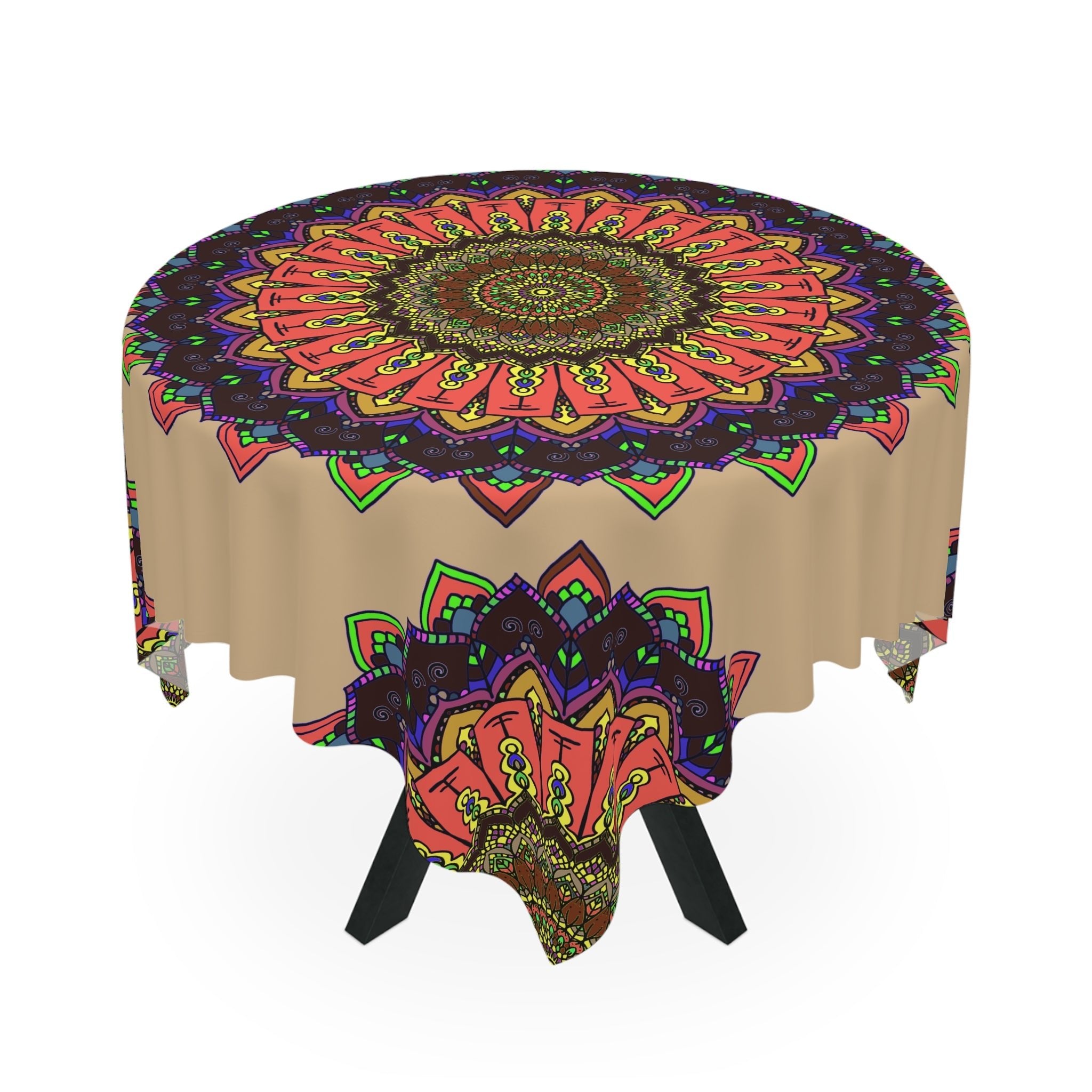 Vibrant Mandala Tablecloth - Black Background Home Decor - Blululi