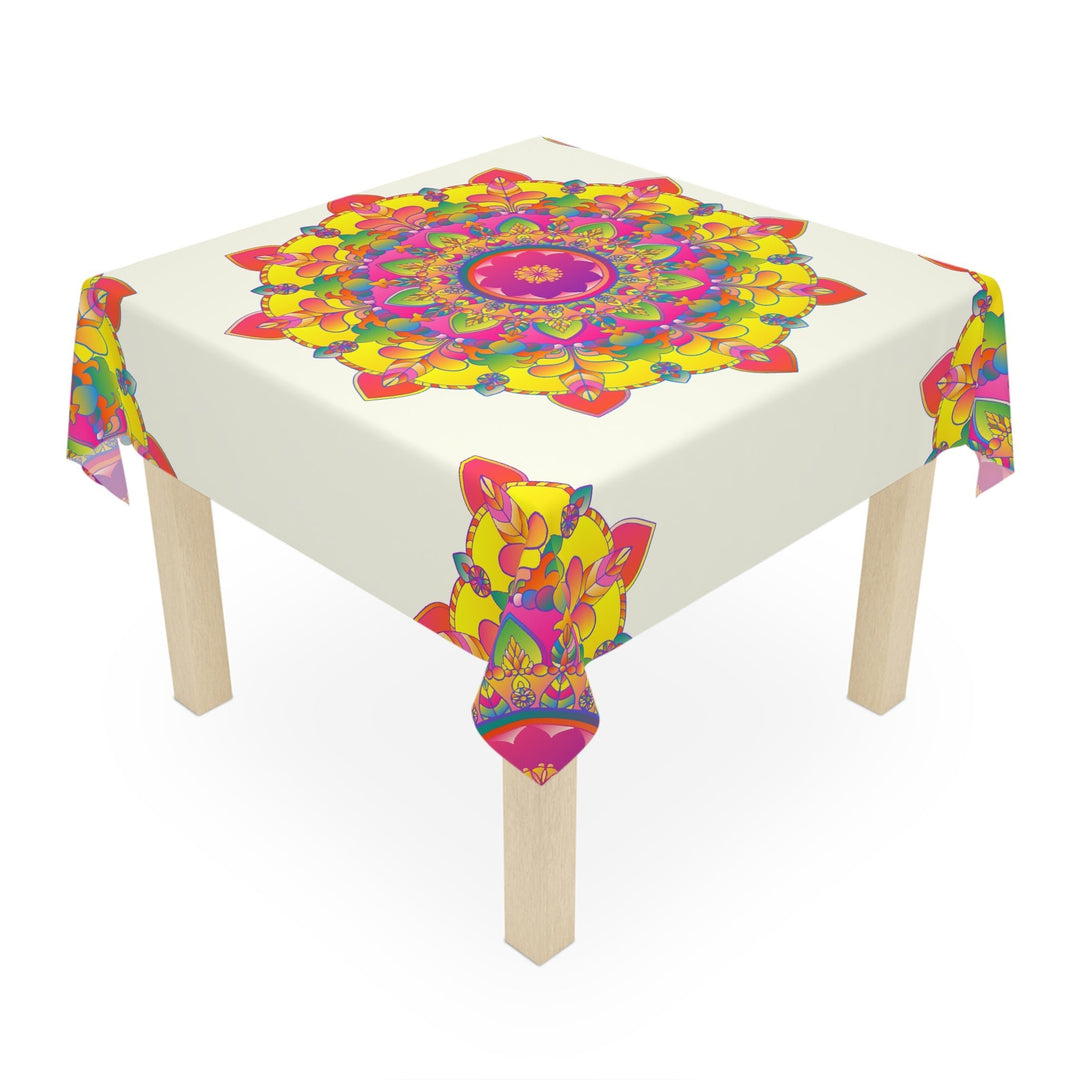 Vibrant Mandala Tablecloth - Ivory - 60 Inch Home Decor - Blululi