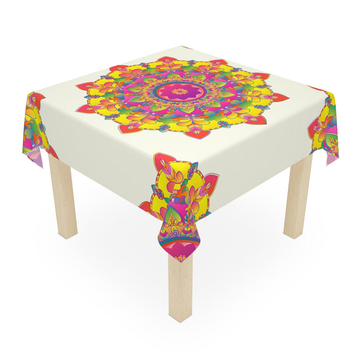 Vibrant Mandala Tablecloth - Ivory - 60 Inch Home Decor - Blululi