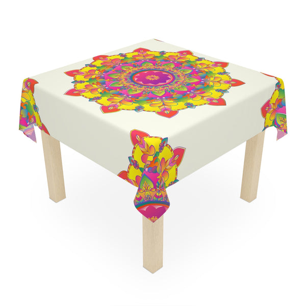 Vibrant Mandala Tablecloth - Ivory - 60 Inch Home Decor - Blululi