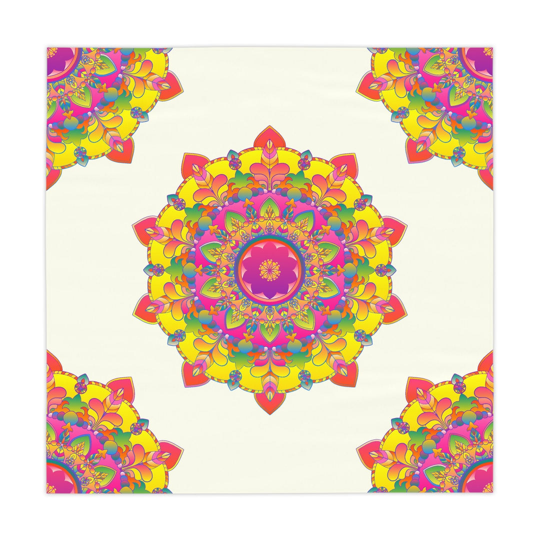 Vibrant Mandala Tablecloth - Ivory - 60 Inch Home Decor - Blululi