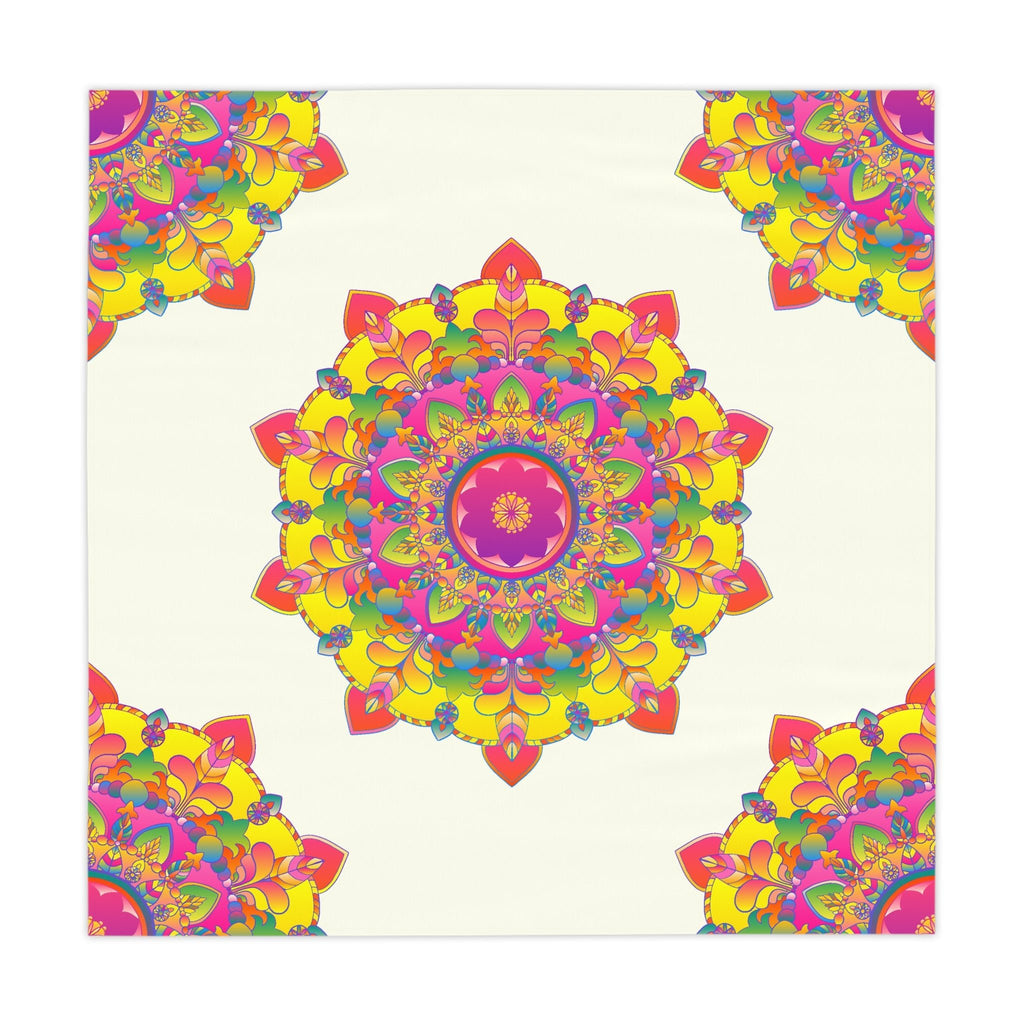 Vibrant Mandala Tablecloth - Ivory - 60 Inch Home Decor - Blululi