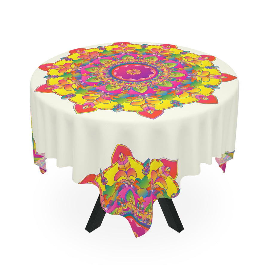 Vibrant Mandala Tablecloth - Ivory - 60 Inch Home Decor - Blululi