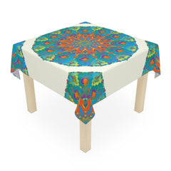 Vibrant Mandala Tablecloth - Ivory, Circular Design Home Decor - Blululi