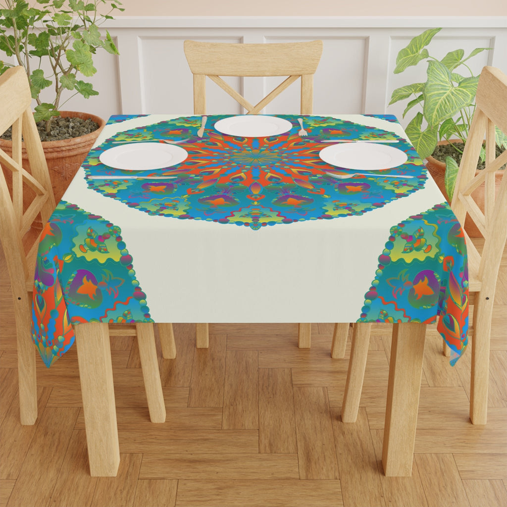 Vibrant Mandala Tablecloth - Ivory, Circular Design Home Decor - Blululi