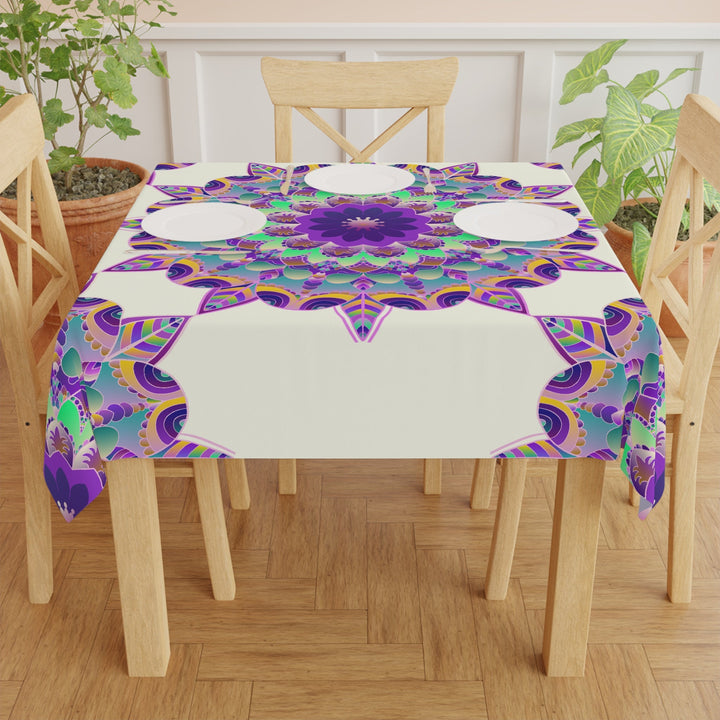 Vibrant Mandala Tablecloth - Ivory, Circular Design Home Decor - Blululi