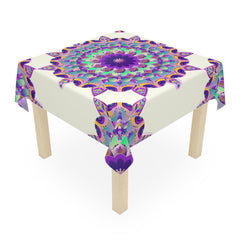 Vibrant Mandala Tablecloth - Ivory, Circular Design Home Decor - Blululi