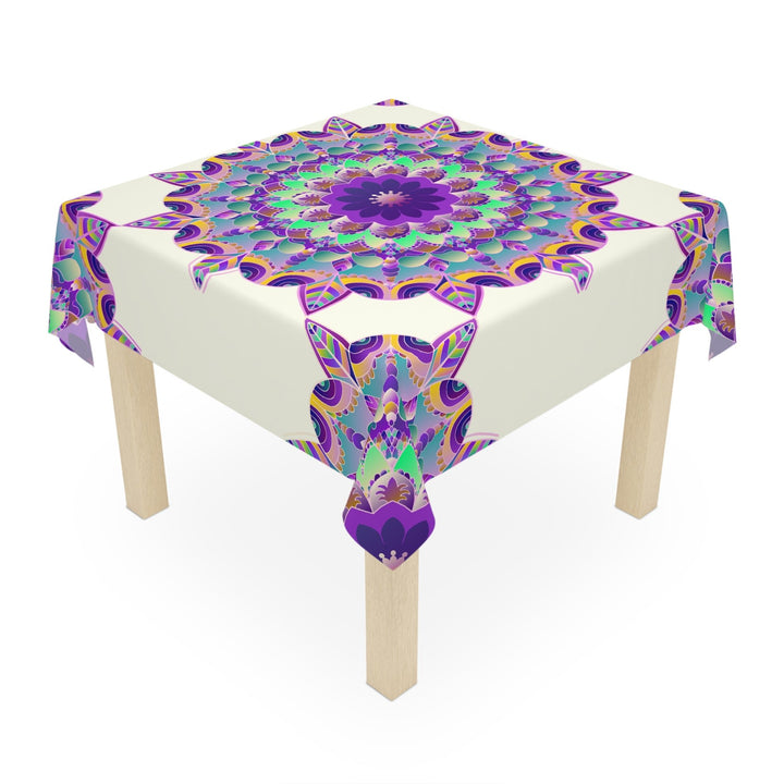 Vibrant Mandala Tablecloth - Ivory, Circular Design Home Decor - Blululi