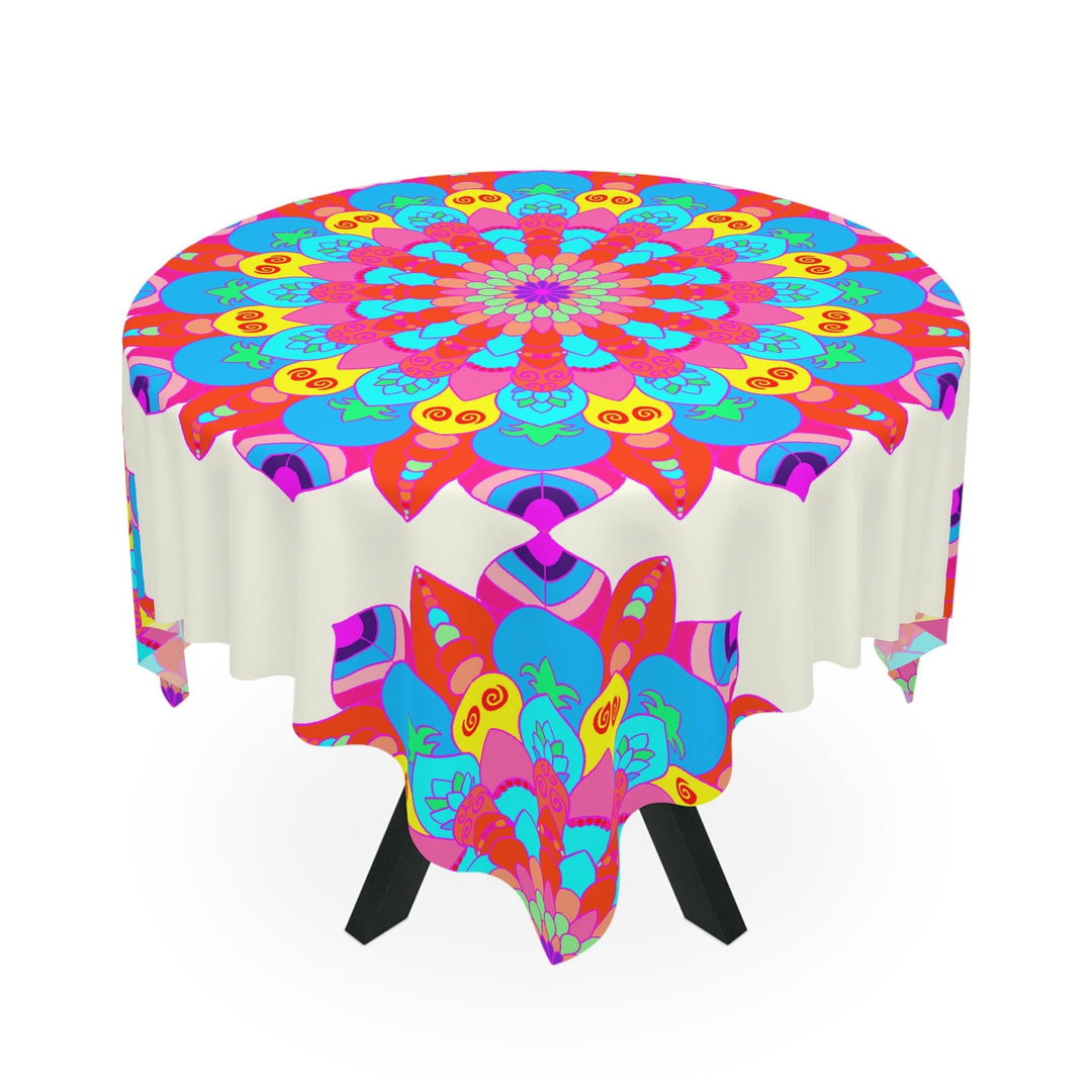 Vibrant Mandala Tablecloth - Ivory, Circular Design Home Decor - Blululi