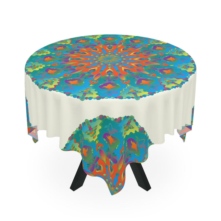 Vibrant Mandala Tablecloth - Ivory, Circular Design Home Decor - Blululi