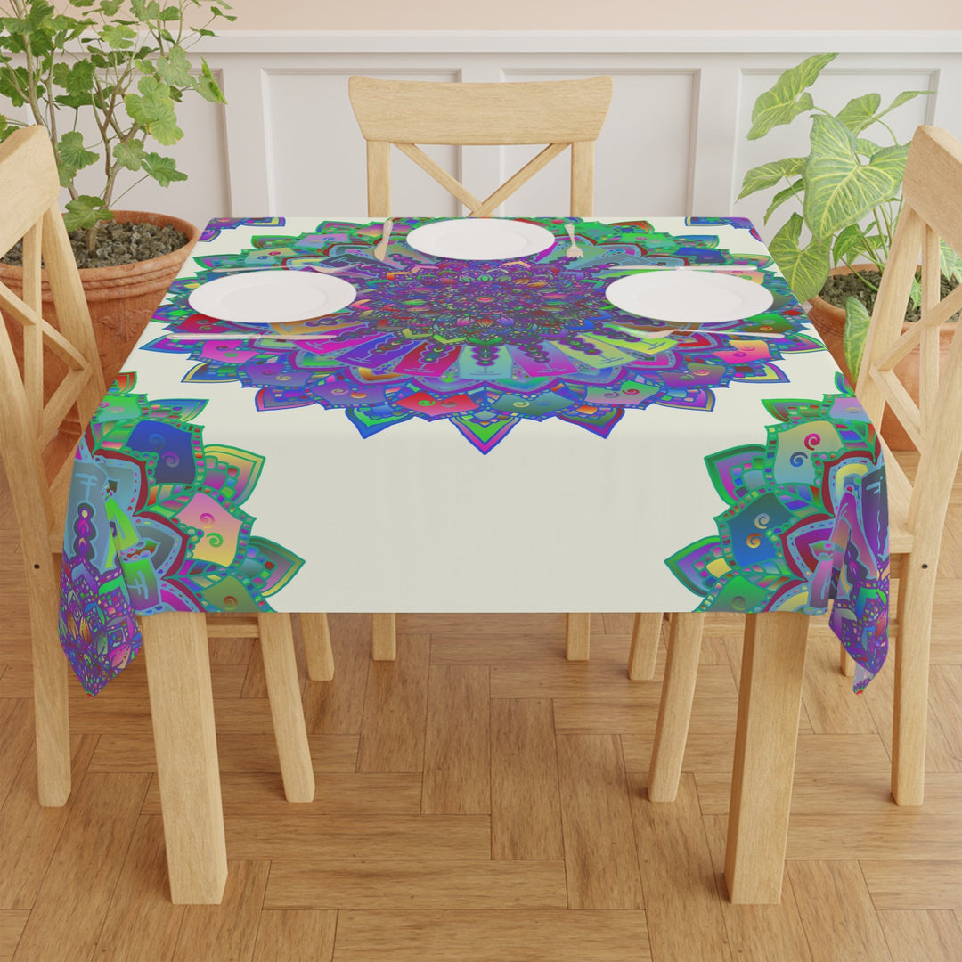 Vibrant Mandala Tablecloth - Ivory Home Decor - Blululi