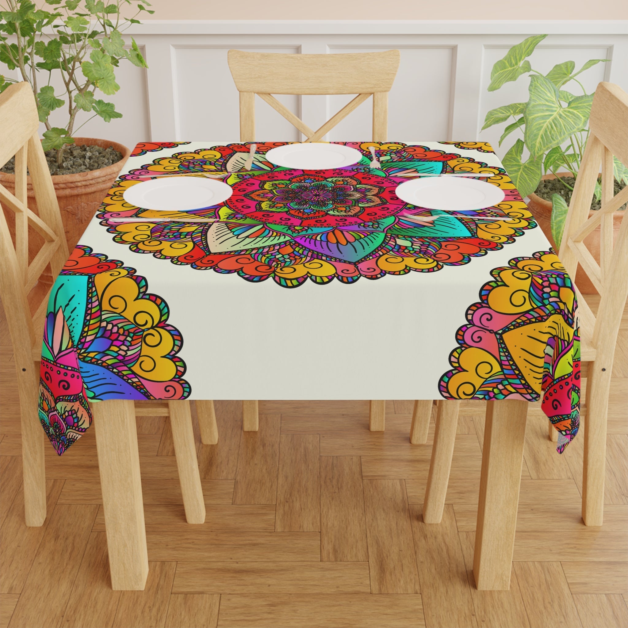 Vibrant Mandala Tablecloth - Ivory Home Decor - Blululi