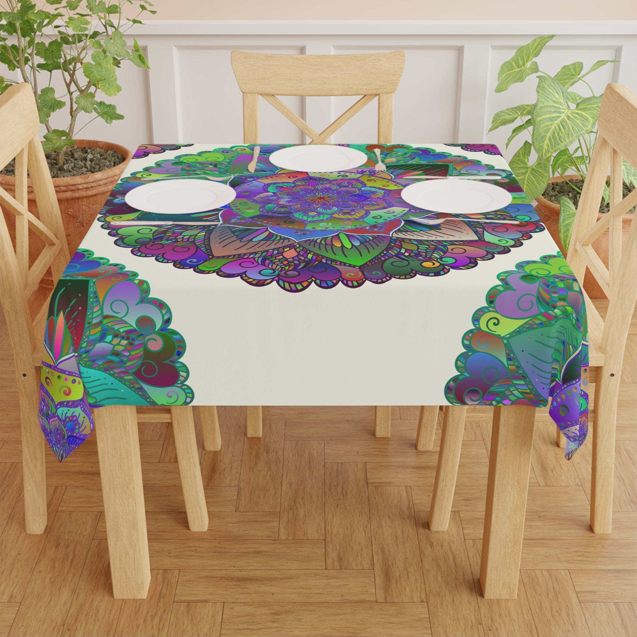 Vibrant Mandala Tablecloth - Ivory Home Decor - Blululi